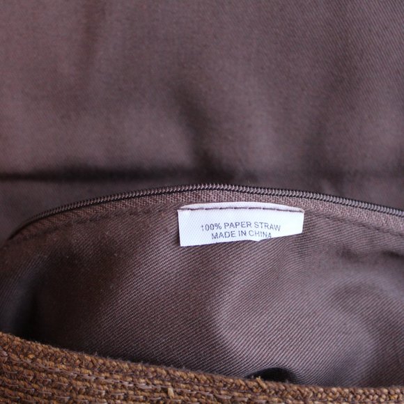 Brown Paper Straw w/ beige Wood Trim and leather , Satchel Shoulder Bag - Picture 2 of 7